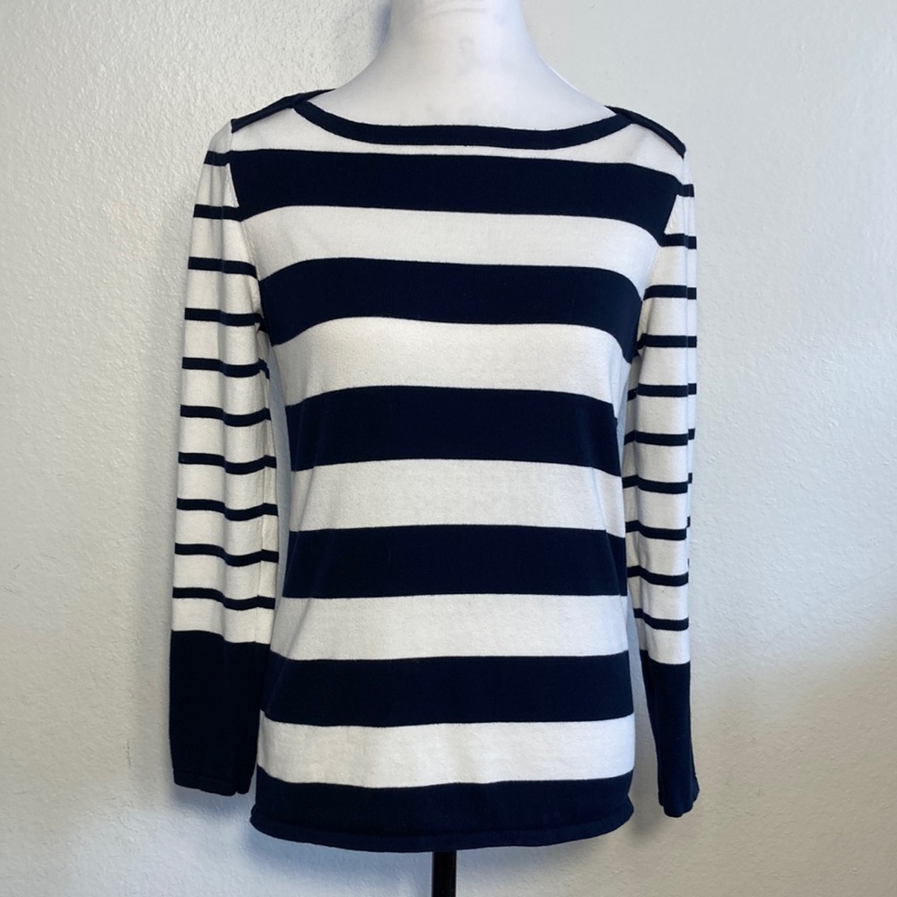 Tommy Hilfiger Bateau Neck Cotton Blue White Sweater Size Medium
